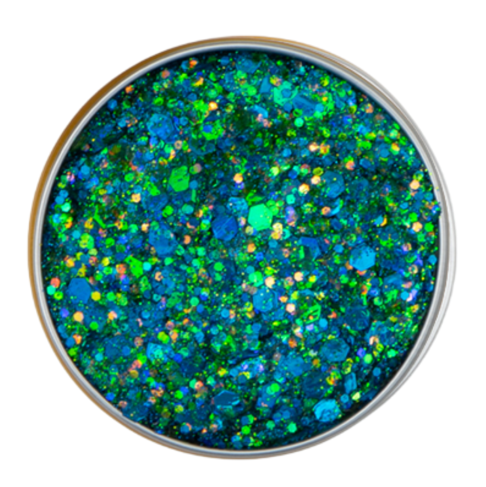 x-sins glitters in een blauwe kleur voor huid, haar en gezicht